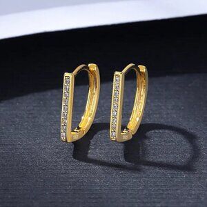Gold Pave Huggie Earrings. 925 Sterling Silver. #1021